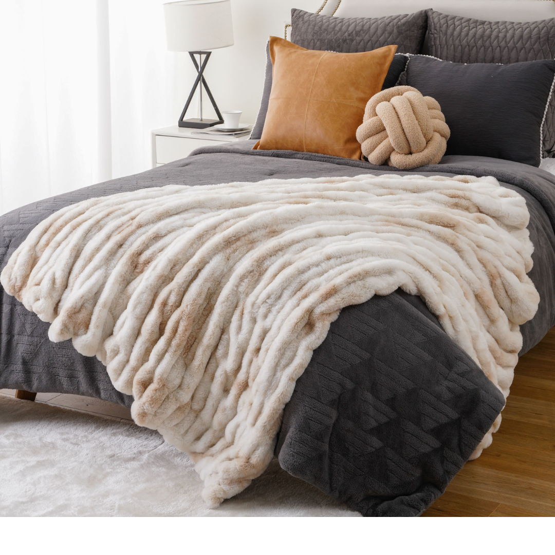 Faux Fur Ruched Throw Pillow