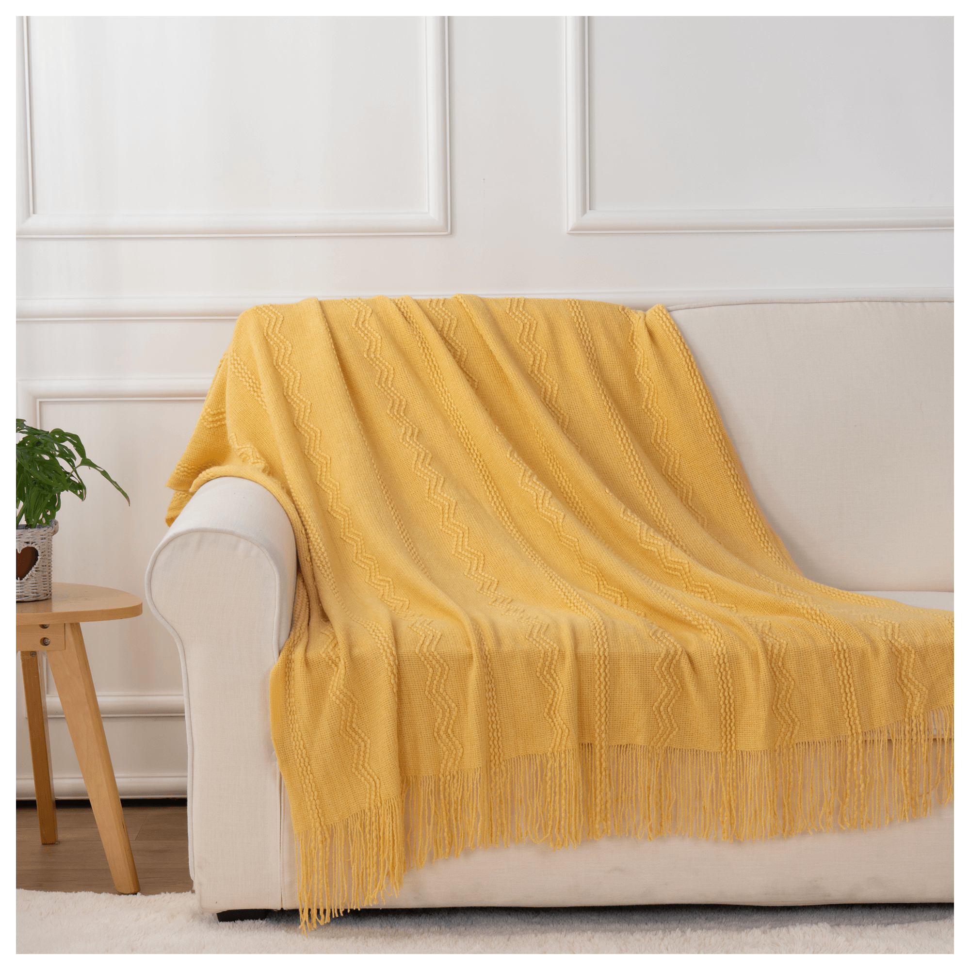 Wavy Pattern Fringe Throw