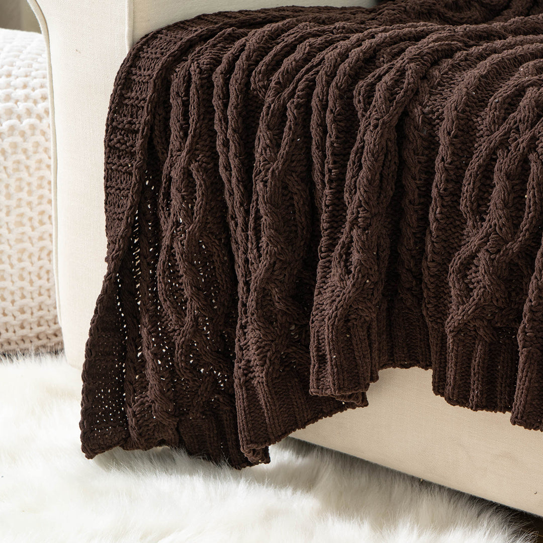 Chenille Cable Knit Throw Blanket