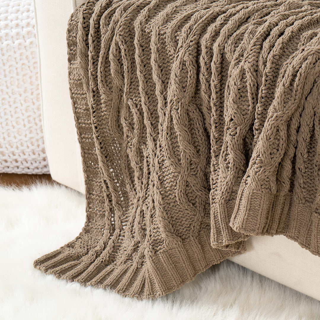 Chenille Cable Knit Throw Blanket