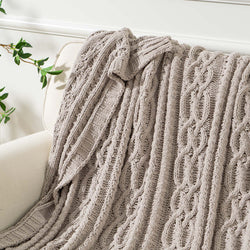 Chenille Cable Knit Throw Blanket