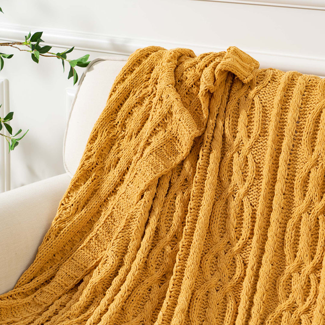 Chenille Cable Knit Throw Blanket