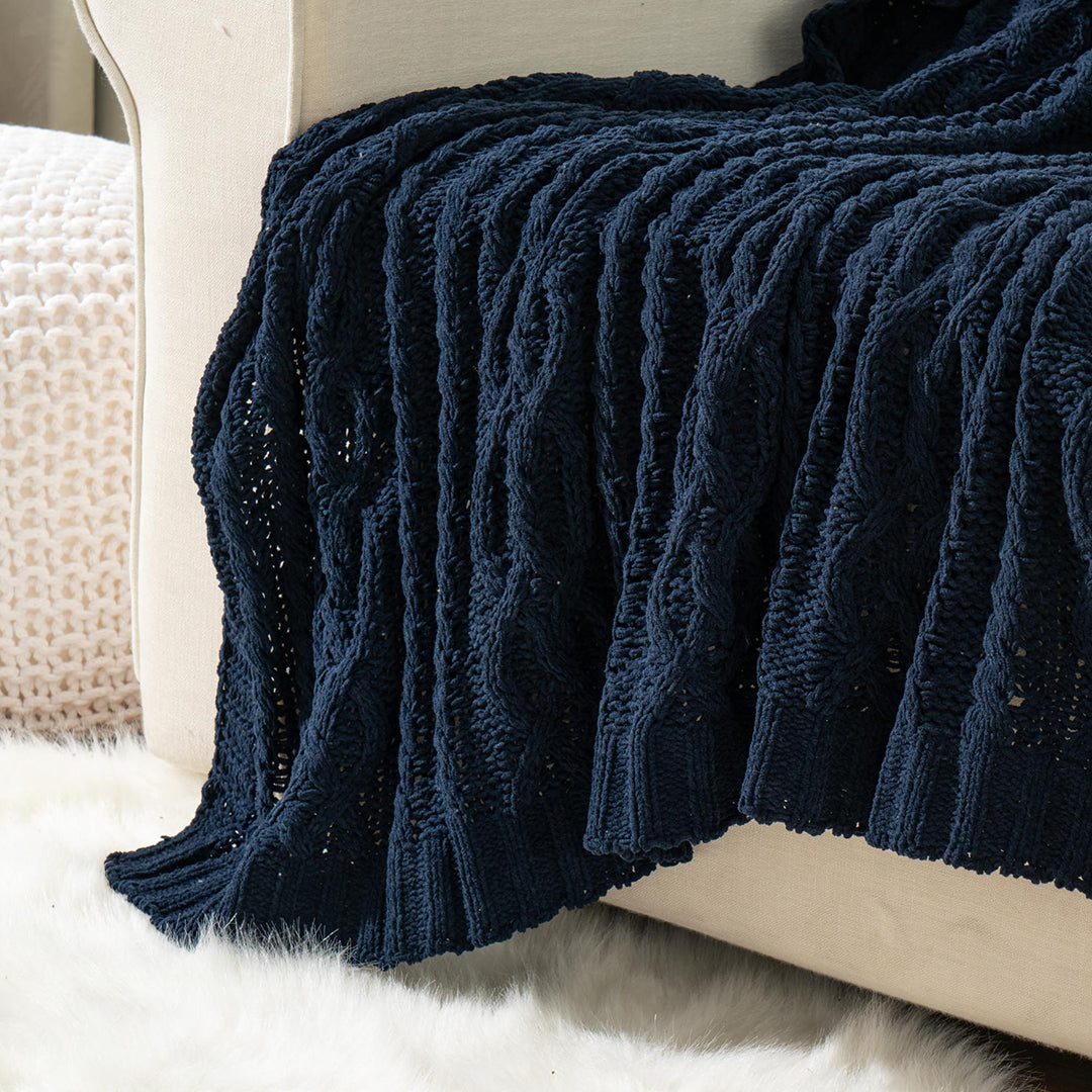 Chenille Cable Knit Throw Blanket