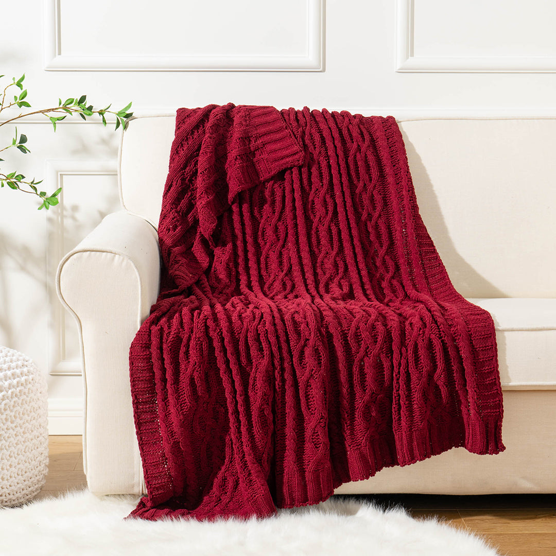 Chenille Cable Knit Throw Blanket