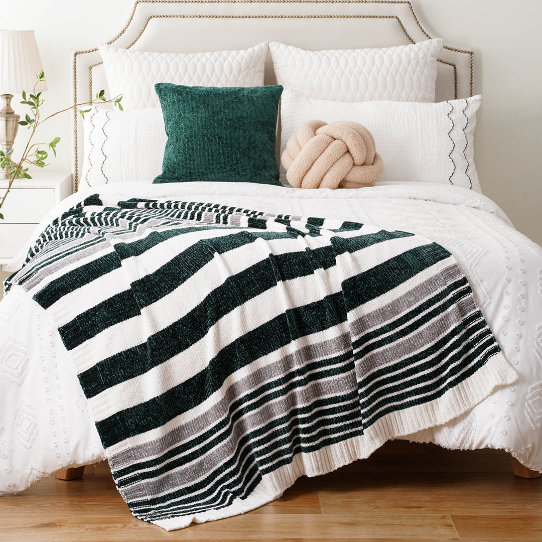 Colorblock Striped Chenille Blanket