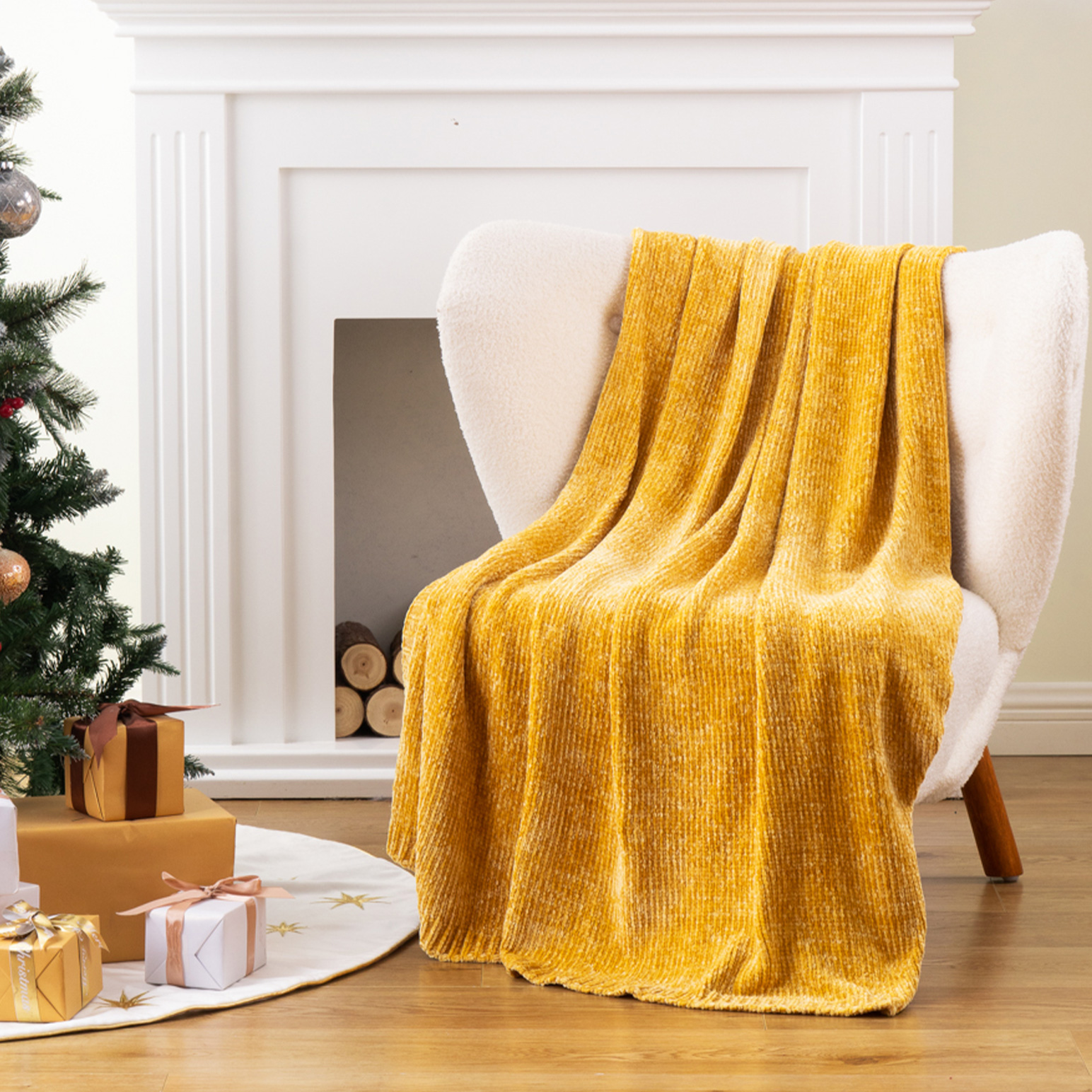 Textured Chenille Knit Throw Blanket