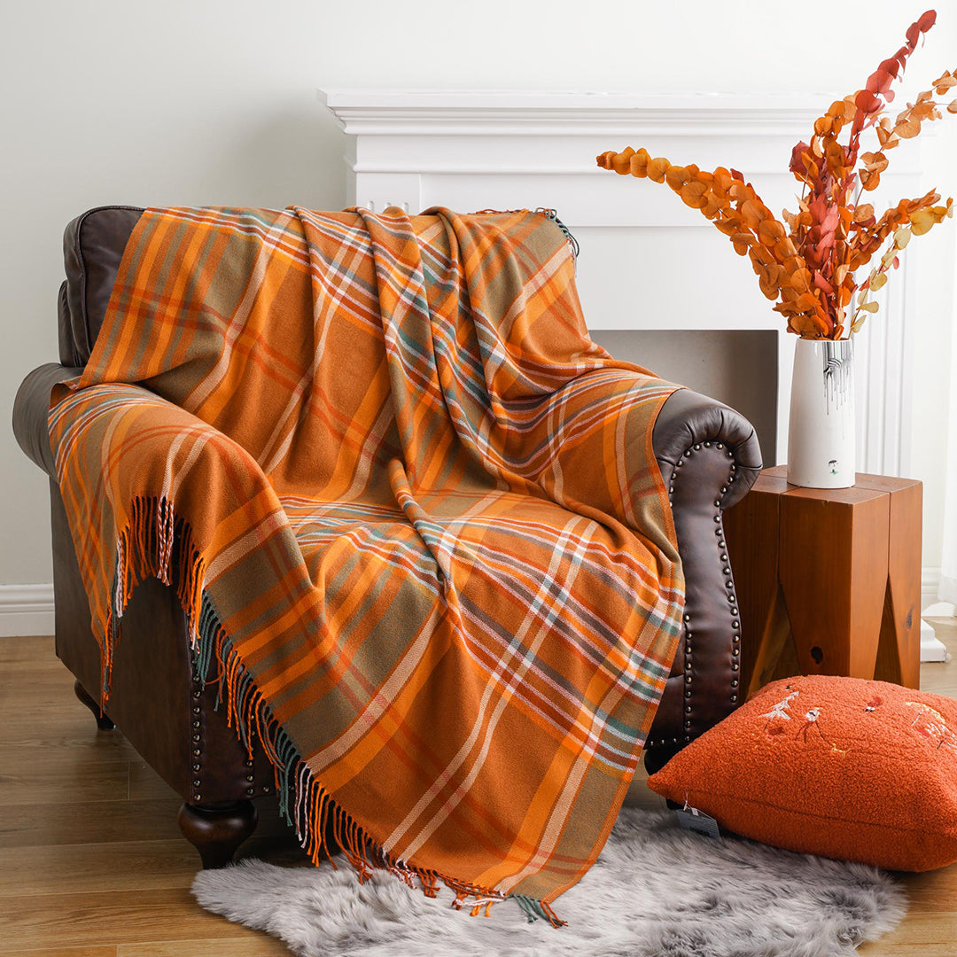 Orange Plaid Throw