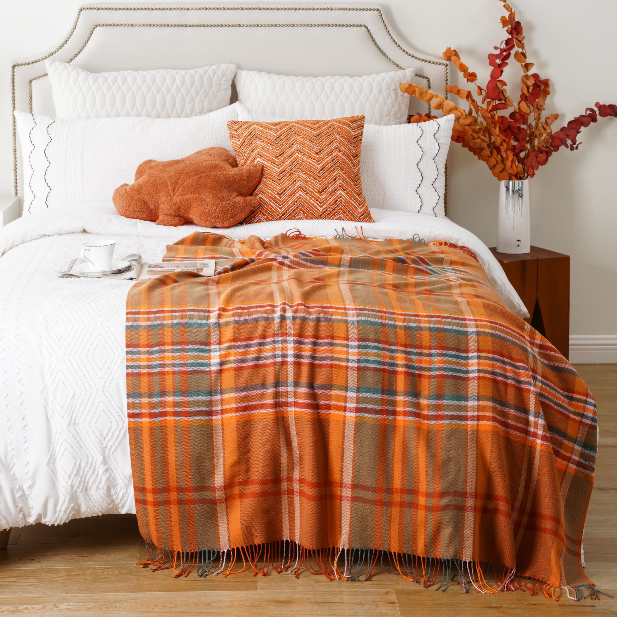 Orange Plaid Throw – BATTILO HOME