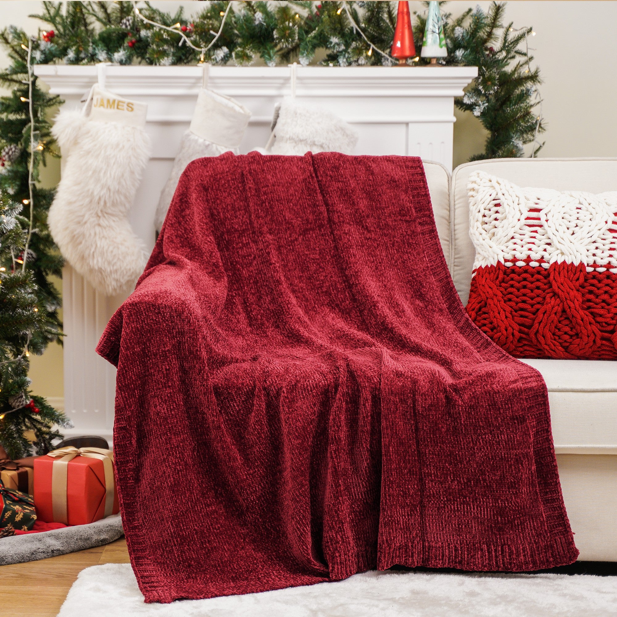 Textured Chenille Knit Throw Blanket