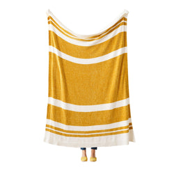 Colorblock Striped Chenille Blanket - BATTILO HOME