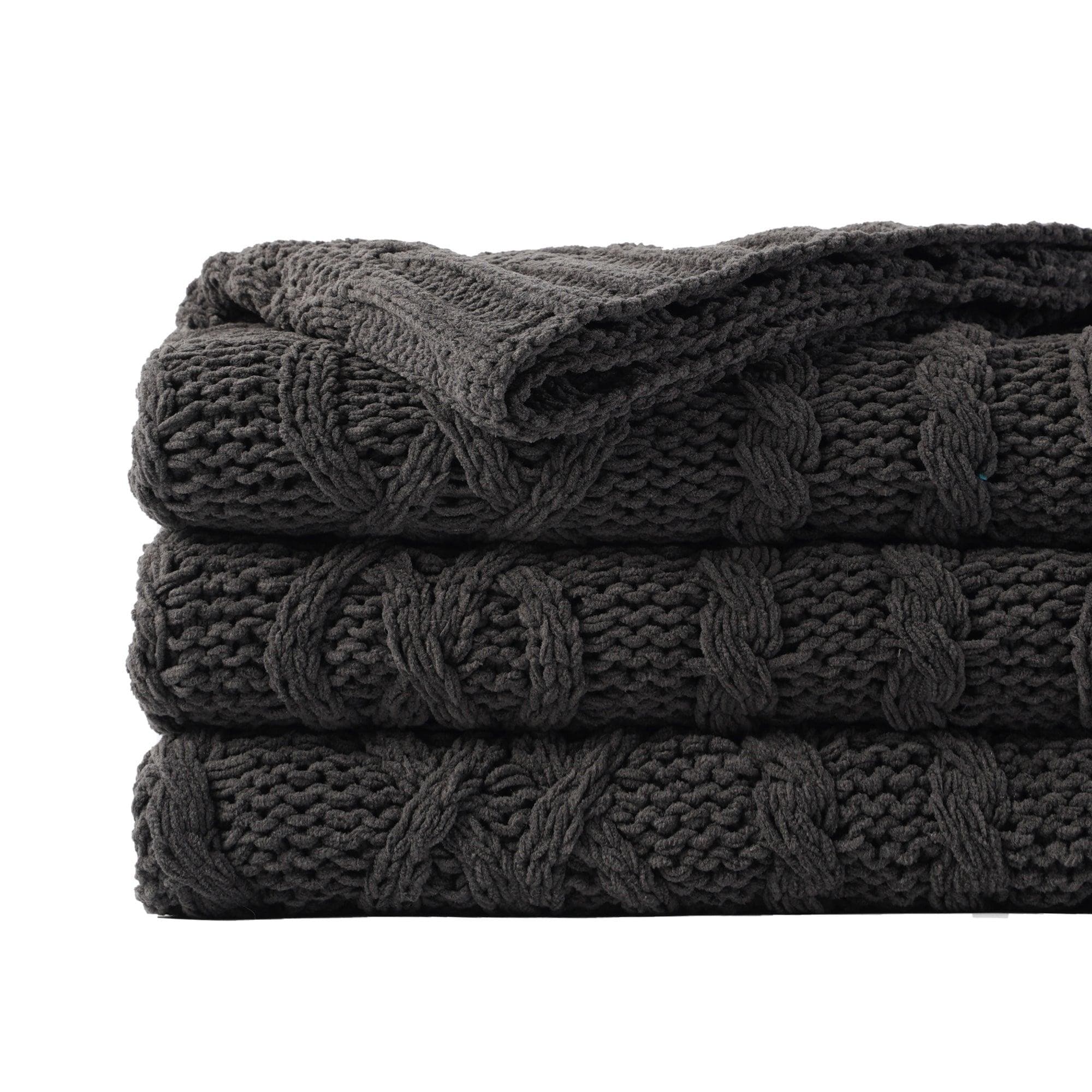 Black cable best sale knit throw blanket