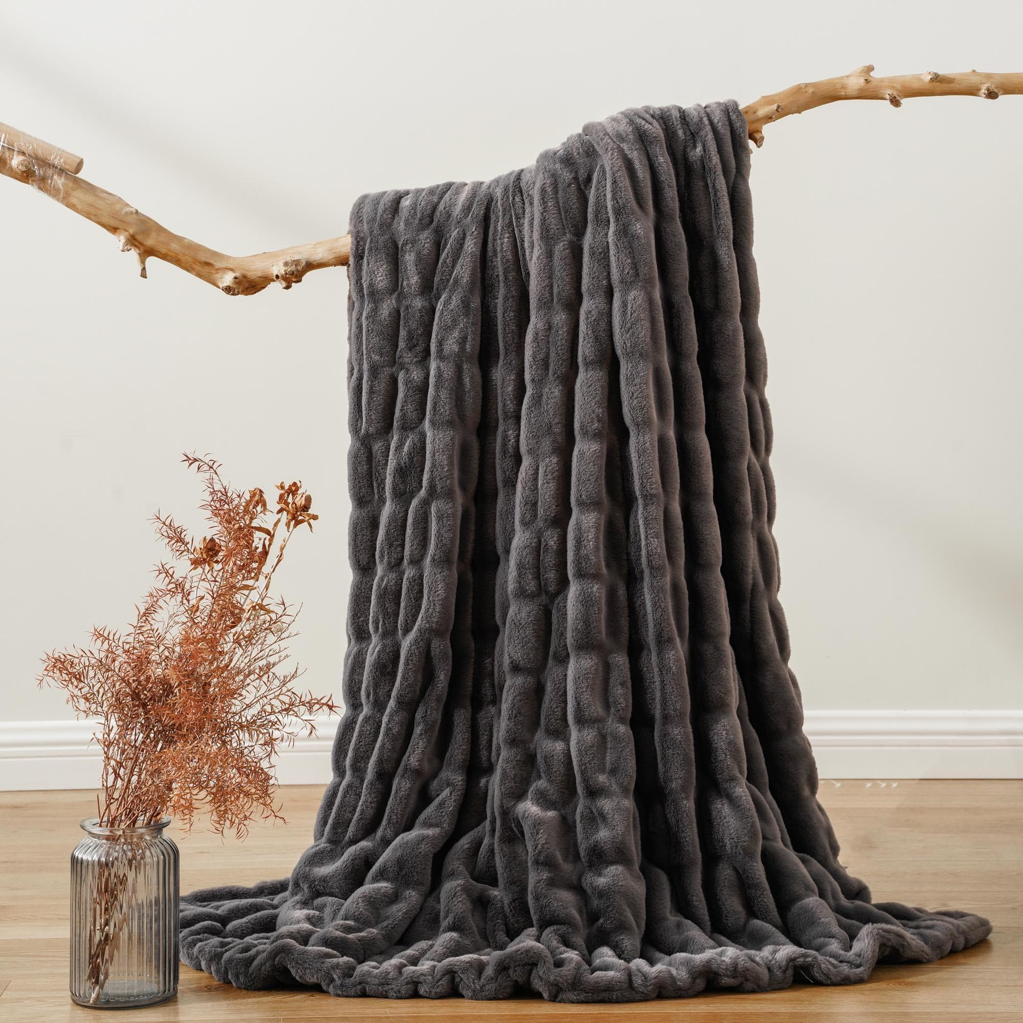 Braided faux best sale fur throw