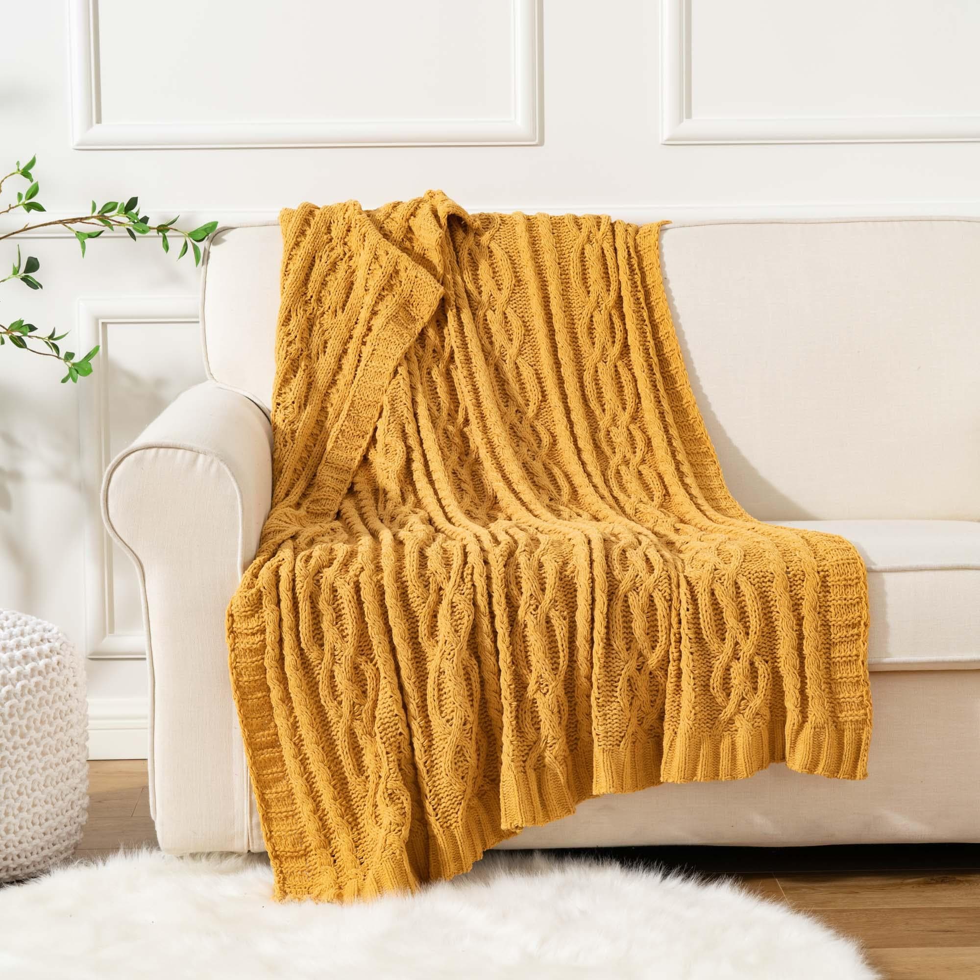 Yellow knit throw online blanket